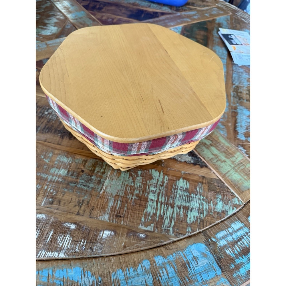 Longaberger Octagon Red Plaid Basket With 6 Slot Tray 13 Inch